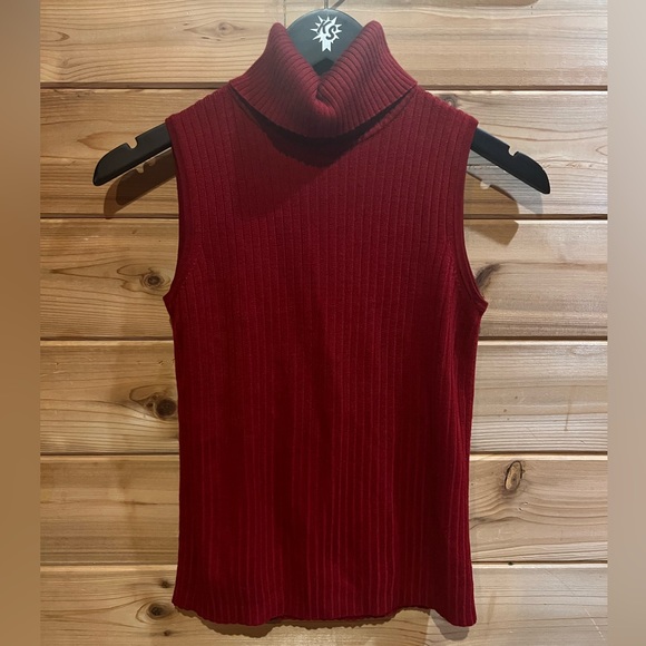 Liz Claiborne Collection Petite Red Sleeveless Ribbed Turtleneck Small - Picture 1 of 8